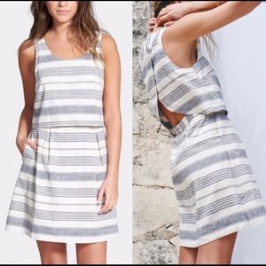 Madewell Overlay linen blue and white stripe dress